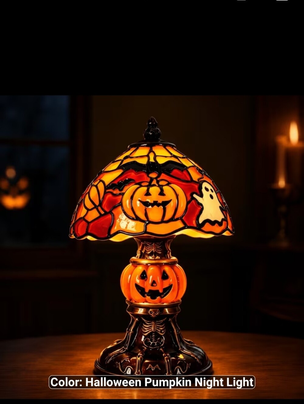 New Halloween Pumpkin Stained Glass Look Table Lamp - 1623-1435